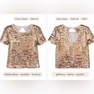 GB Girls Gold Sequin Top Sparkly Party Holiday Glam Disney Festival Princess Kid